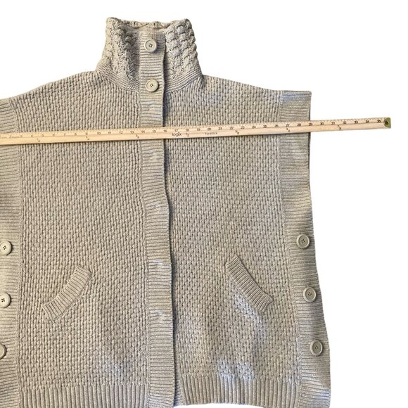 McDuff Light Gray Open Snap Front Poncho Wool Cashmere Mock Neck Sweater S/M - Picture 14 of 15